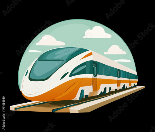 Aerodynamic bullet train moving through a scenic landscape for rapid intercity travel and sustainable passenger rail transportation services