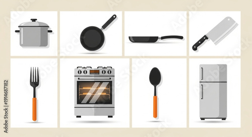 Collection of Kitchen Utensils and Appliances.