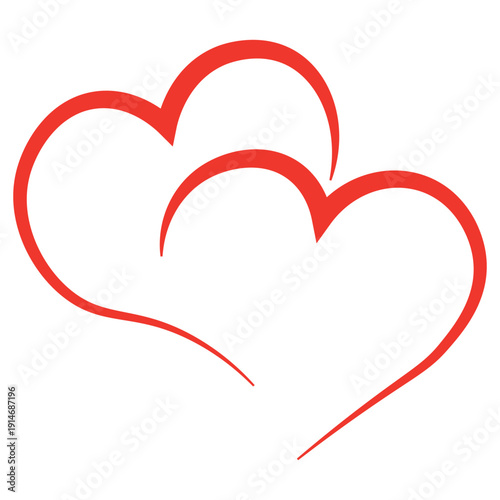 Stylized red outline of two overlapping hearts symbolizing love and romance graphic illustration for valentines day