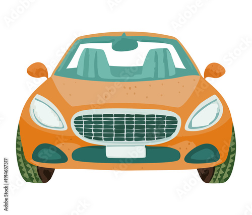 Stylish orange car front view designed for comfortable urban commuting and personal travel in the modern city transportation
