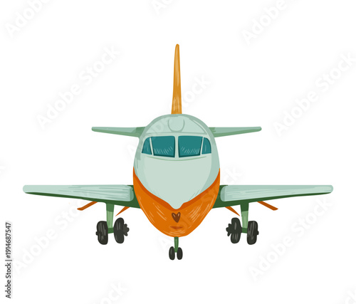 Front view of a commercial passenger plane for scheduled airline services and global travel in the aviation transportation sector