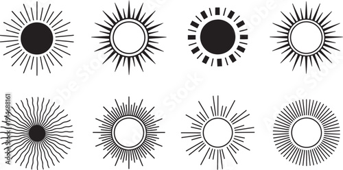 Set of vector sunburst design elements bundle of silhouette sun icons abstract burst designs