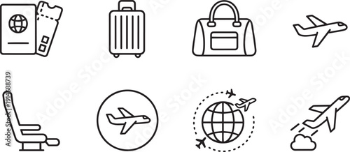 Set of vector travel design elements bundle with silhouette icons for tourism and adventure