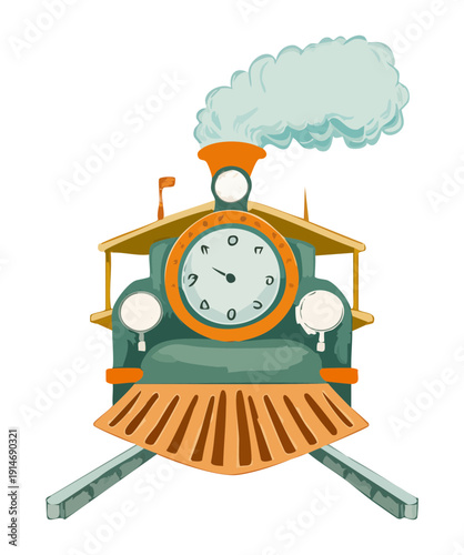 Antique steam locomotive with front headlight for classic railway journeys and industrial history projects in transportation