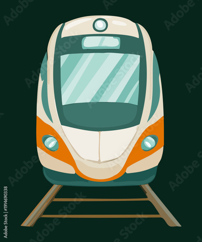 Modern high speed commuter train with aerodynamic front for urban transit and efficient public rail transportation