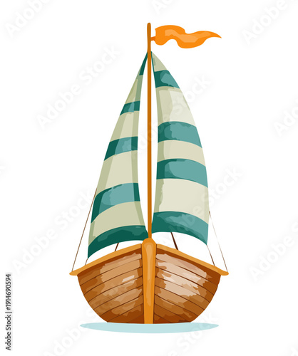 Small sailing boat for recreational water travel and hobby sailing with classic wooden hull for transportation