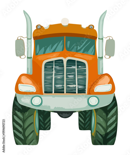 Industrial transport truck with a powerful diesel engine for long distance freight delivery and logistics transportation