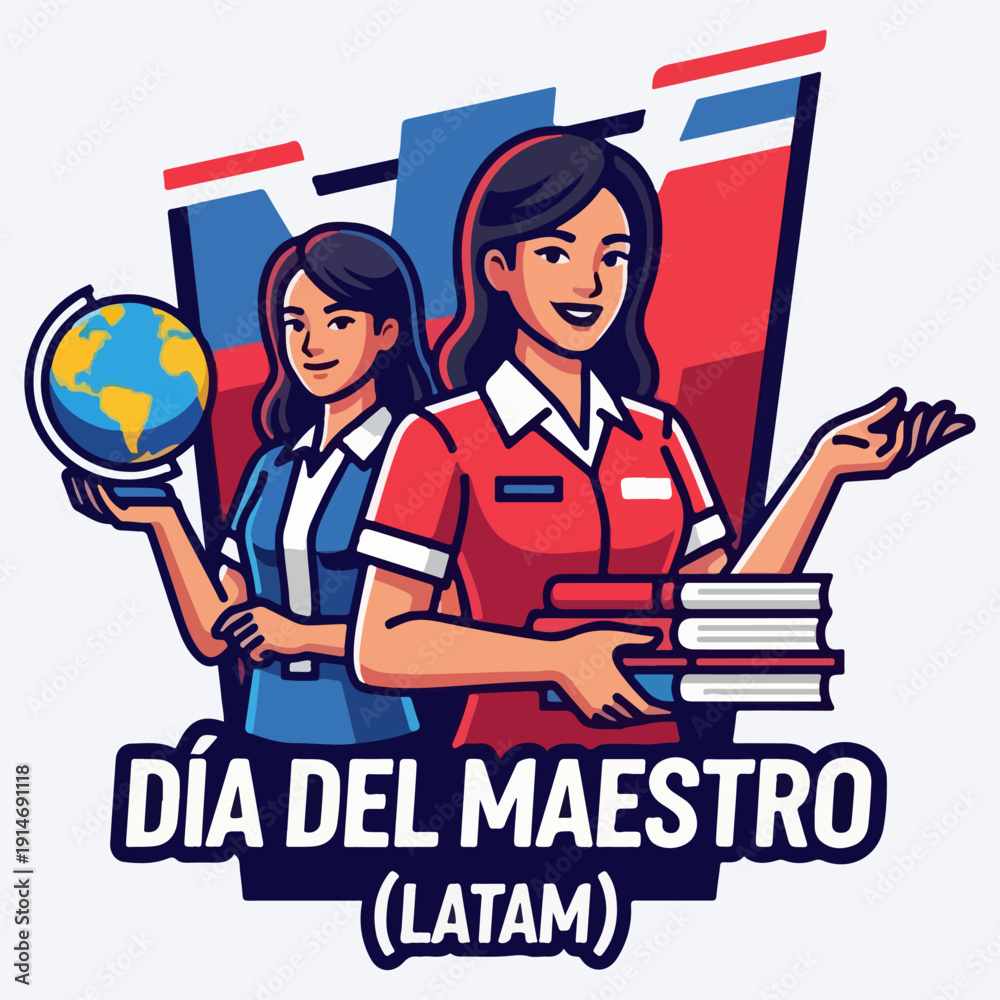 Naklejka premium Happy Teacher's Day Spanish Greeting Card Feliz Dia del Maestro Latam