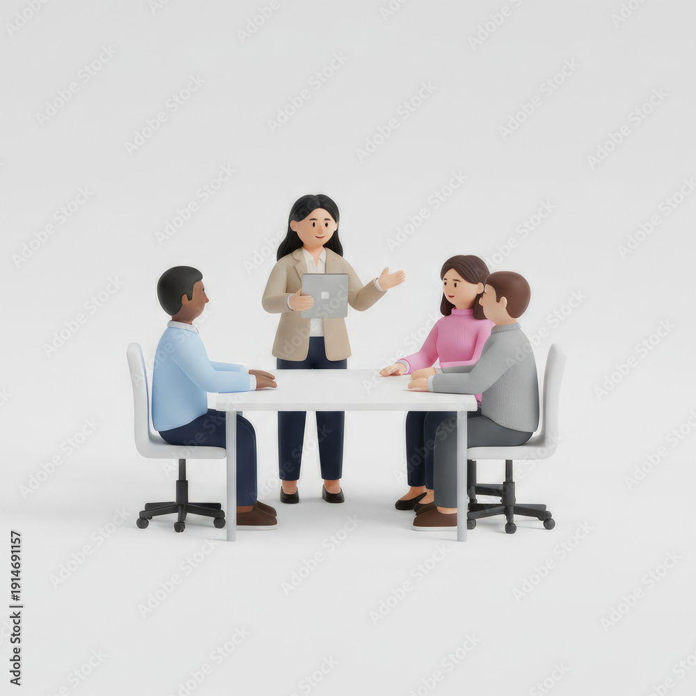 Obraz premium Semi 3D illustration of collaborating teamwork