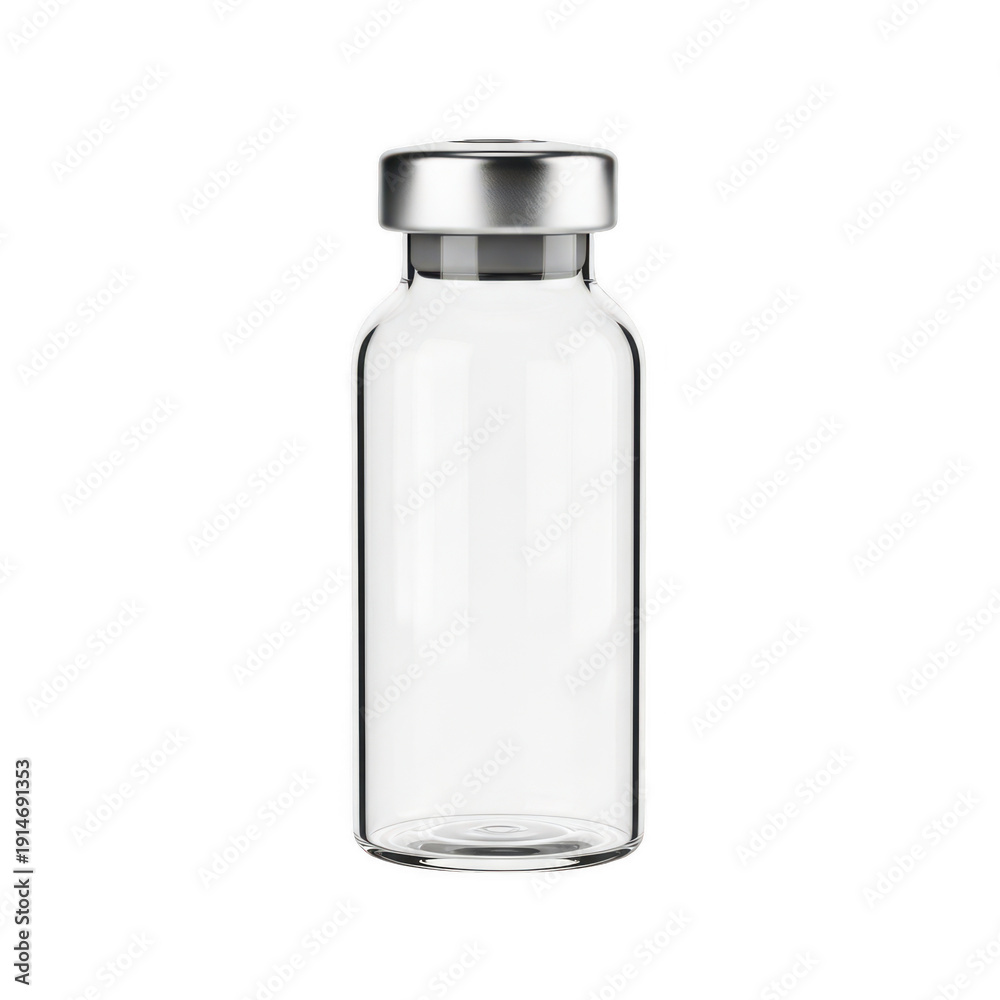 Naklejka premium Clear glass bottle with silver cap on a white background isolated on transparent background