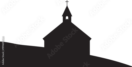 Church silhouette vector illustration on transparent background, christian place of worship with cross