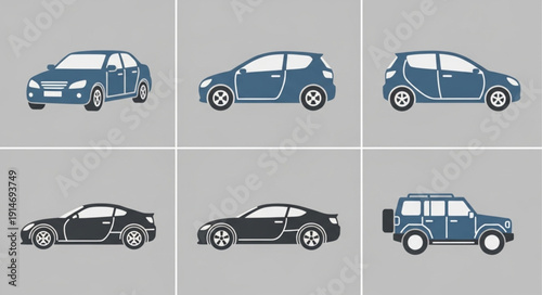 Collection of various car types and styles shown from the side.