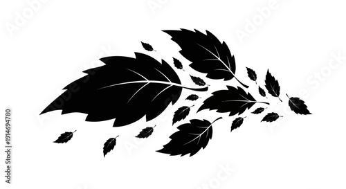 Stylized Black Leaves Illustrating Movement and Nature's Flow, Evoking a Sense of Organic Growth and Seasonal Change