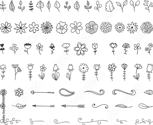 Playful spring flower doodles for social media and blog graphics vector