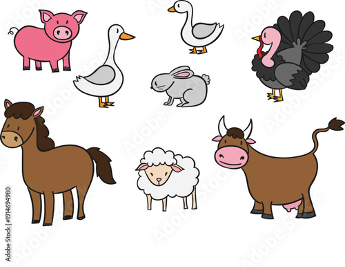 Retro farm animal illustrations for organic butchery and dairy vector