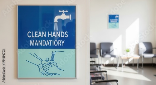 Wallpaper Mural Clean Hands Are Mandatory Signage In Healthcare Setting With Waiting Room in Background Torontodigital.ca
