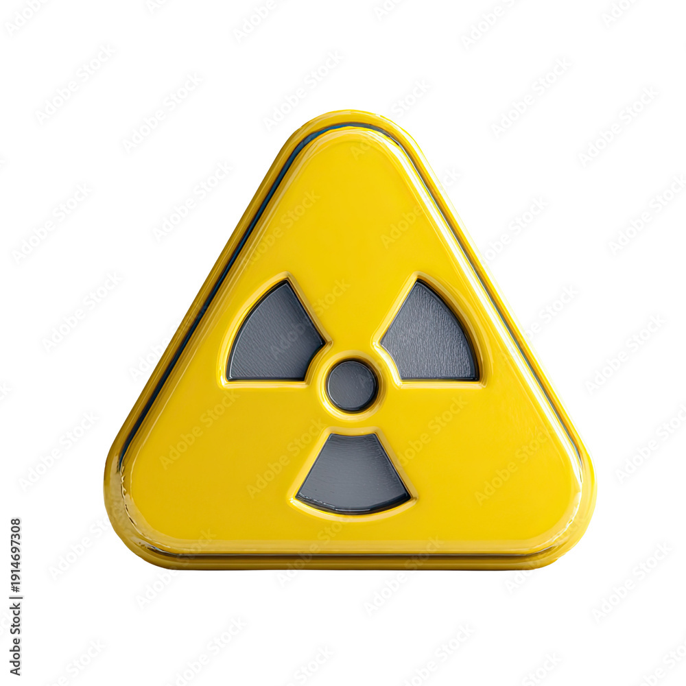 Fototapeta premium Radiological Hazard Warning: A striking yellow triangle warning sign featuring a radiation symbol, instantly alerting to potential dangers in the vicinity.