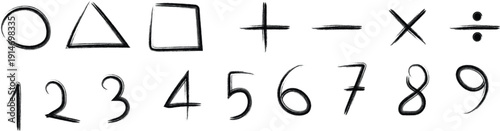 A collection of basic geometric shapes and numerical digits