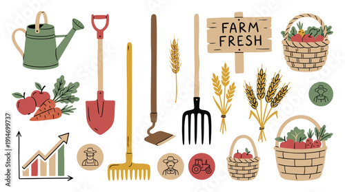 Farm fresh produce and gardening tools for healthy living