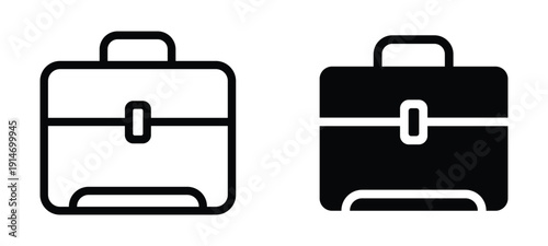 Black and white suitcase icons with handles and buckles