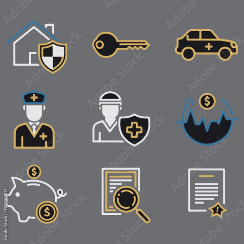 Insurance and Financial Protection Vector Icon Set