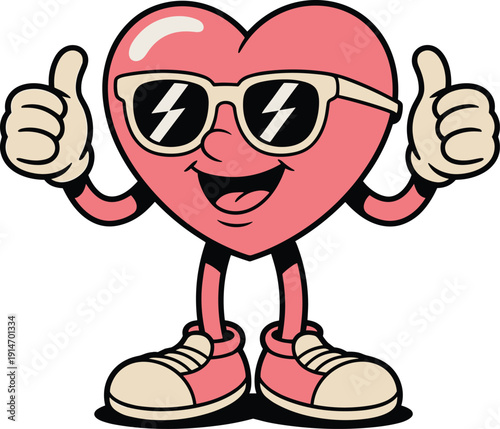 Heart Character Sporting Lightning Bolt Sunglasses and Double Thumbs Up