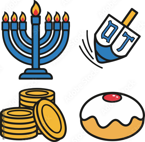 Set of Hanukkah Symbols Vector