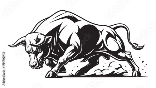 Charging Bull Illustration, Stock Market Bullish Momentum and Financial Strength Vector for Investment and Trading Graphics