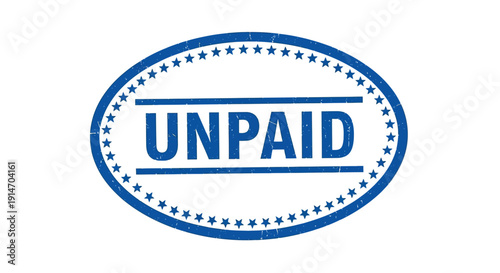 Grunge blue rubber stamp graphic clearly marking a document or invoice as unpaid status