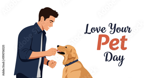 Man and dog celebrate Love Your Pet Day with affectionate bonding and companionship in America.