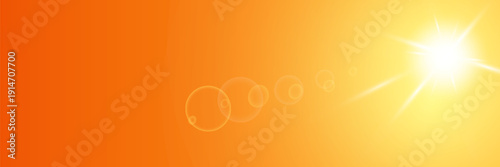 Sunny background, sun with lens flare, hot weather concept, vector summer background illustration.