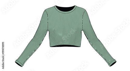 A light green ribbed long sleeved crop top isolated on a white background