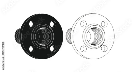 Two flange fittings one solid black and one line drawing