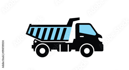 Simple illustration of a blue and black dump truck icon