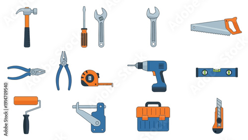 Collection of essential work tools for building and home improvement projects.