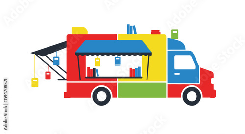 Colorful illustration of a food truck with a tow truck attachment