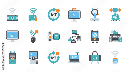 Set of flat icons for Internet of Things technology