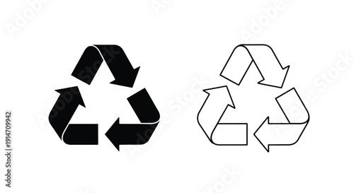 Two recycling symbols one filled one outlined showing circular arrows