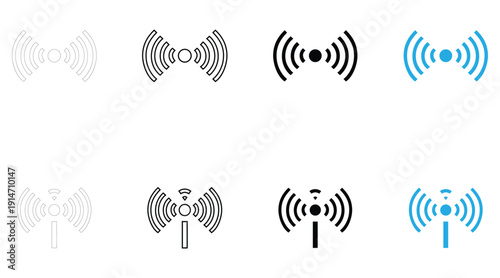 Wi-Fi signal icon vector, network antenna Wi Fi signal symbol vector, silhouette and line art illustration