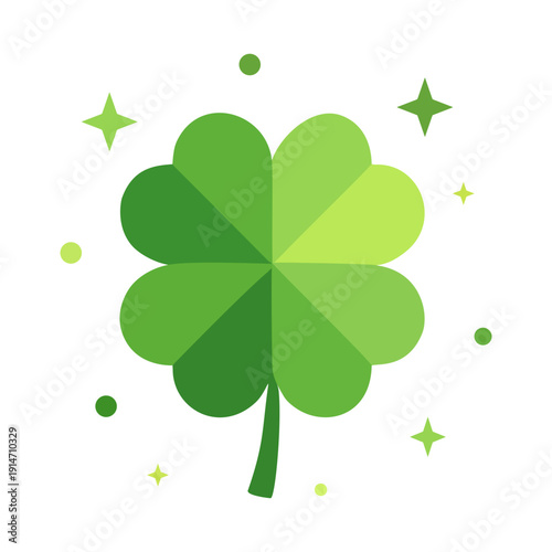 Vibrant four-leaf clover icon illustration with sparkling accents, symbolizing good luck and Irish charm, perfect for St. Patrick's Day designs and themes