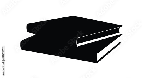 A simple black silhouette depicting a stack of books lying flat
