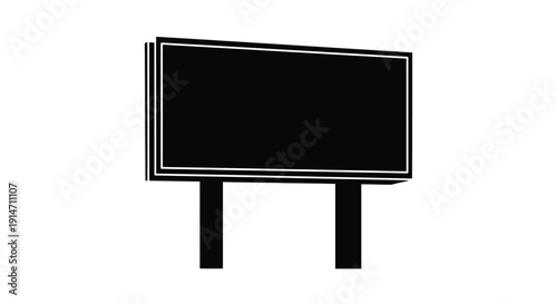 A black billboard with a white border standing on two black supports