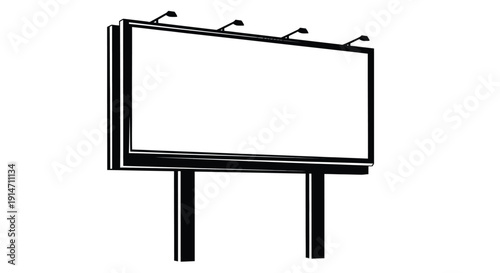 Black and white illustration of a blank billboard with supporting structure