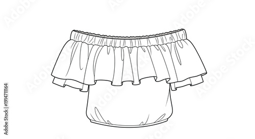 A black and white line drawing of an off the shoulder ruffled top
