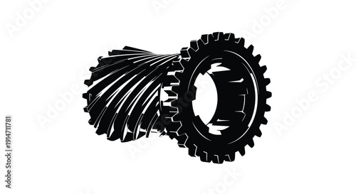 Black and white illustration of two interlocking bicycle gears