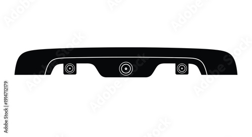 Black and white illustration of a car rear diffuser with three circular cutouts