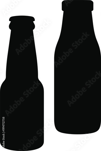 Silhouette comparison of two beverage bottles, one shorter and narrower, the other taller and wider, isolated on white background for packaging design and product differentiation concepts.