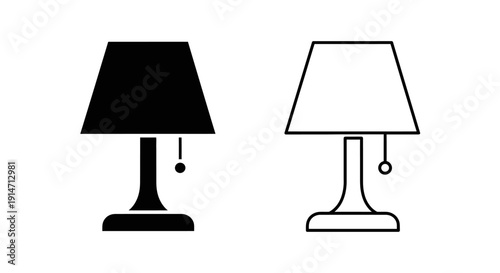 Minimalist black and white desk lamp icon set, simple lighting design, vector illustration Vector