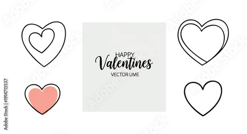 A charming assortment of minimalist line art hearts, including one softly colored, ideal for expressing love and romantic sentiments in diverse design projects, perfect for celebrations