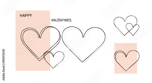 Elegant and simple 'Happy Valentines' greeting card illustration with artistic heart outlines on a warm, soft background, ideal for expressing love and romantic wishes